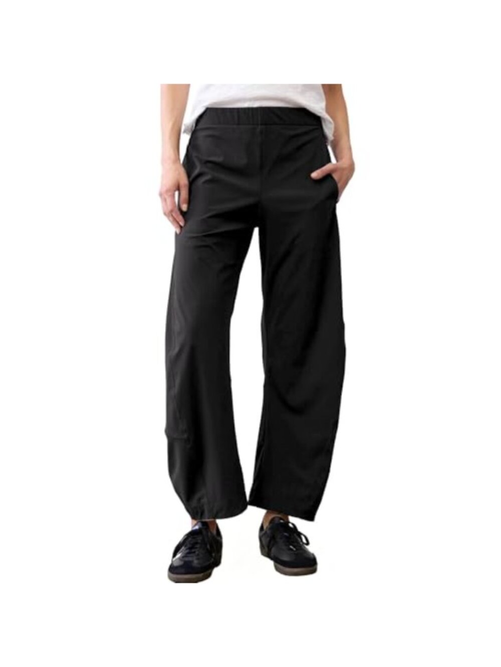 Barrel Travel Pants Elastic Waist Tapered Leg Baggy Trousers Pockets